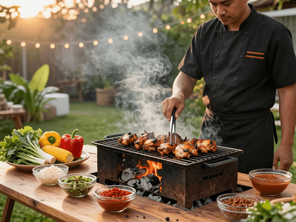 Enjoy grilling delicious chicken with flavors from https://sambalrawitankoko.com paired with fresh vegetables and spices.