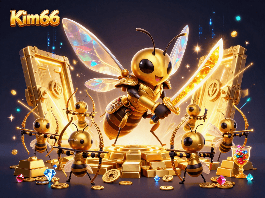 Engage with Kim66's thrilling casino experience featuring dynamic gold and gems.