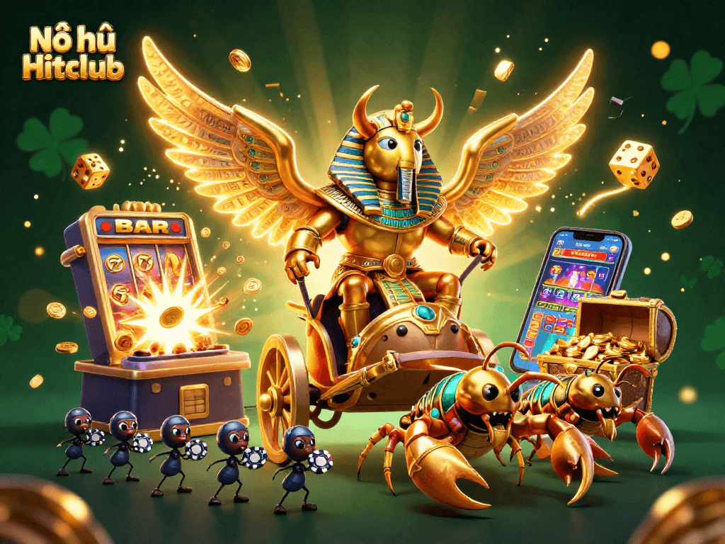 Nổ hũ Hitclub creates exciting jackpot possibilities with a vibrant 3D casino scene featuring rich symbols and action.