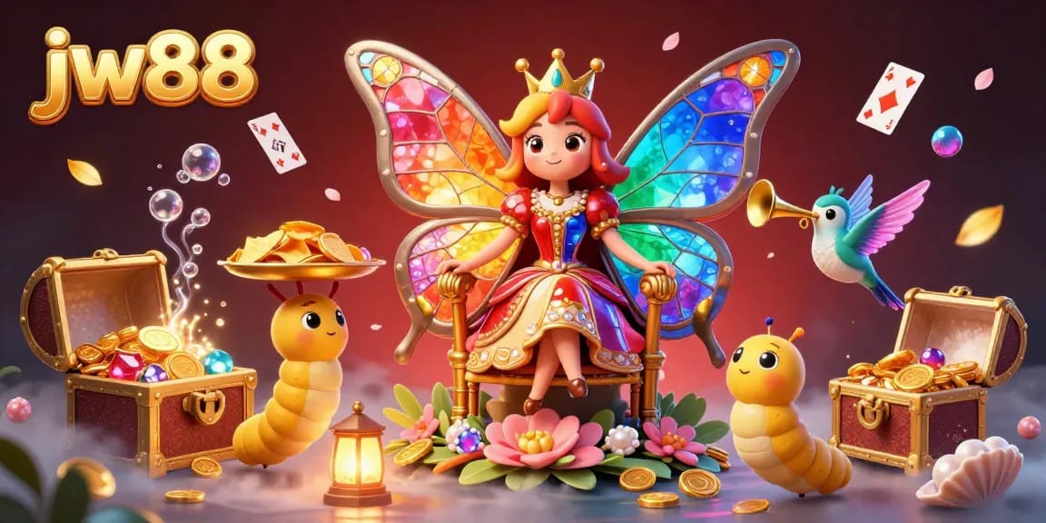 Experience thrilling gameplay with jw88's beautiful butterfly queen and vibrant casino elements in this enchanting scene.