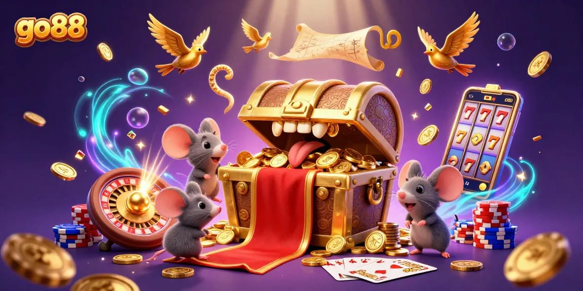Engage with go88's exciting slot experience featuring a mesmerizing treasure chest and vibrant casino elements.