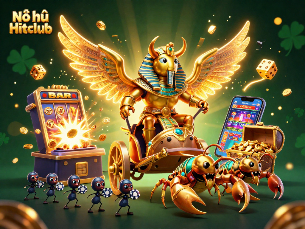 Nổ hũ Hitclub creates exciting jackpot possibilities with a vibrant 3D casino scene featuring rich symbols and action.