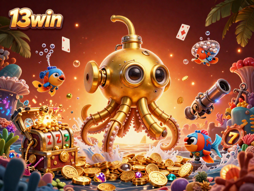 Experience excitement with 13win's vibrant 3D digital illustration featuring engaging casino elements.