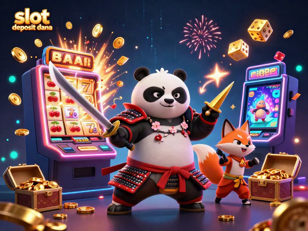 Experience thrilling action in our slot deposit dana illustration featuring dynamic characters, jackpots, and shiny game elements.