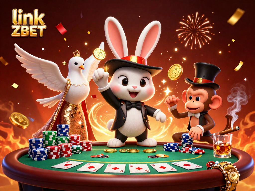 Experience the magic at link ZBET with poker chips, coins, and a thrilling casino atmosphere.