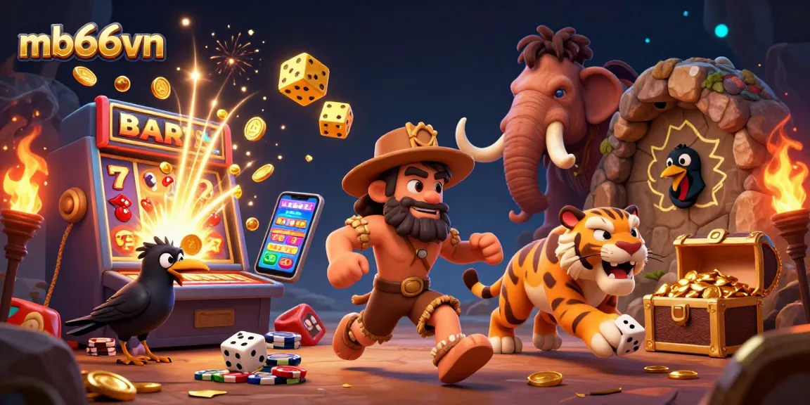 Experience exciting games at mb66vn's prehistoric casino with cavemen, tigers, and thrilling jackpots.