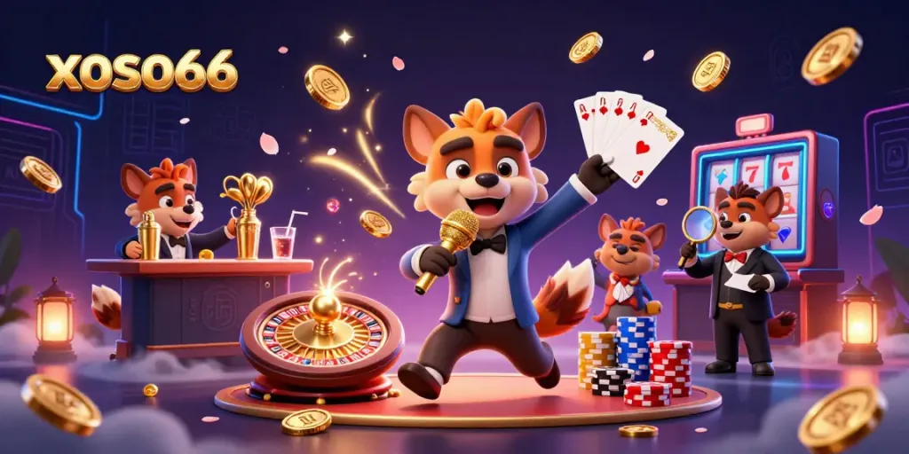 Experience the vibrant comedy of xoso66 with hyenas at a casino, illuminating joy and fortune.