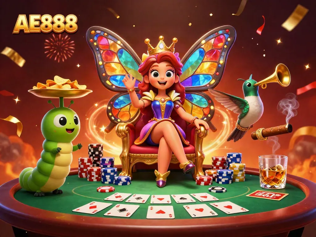 Experience the thrilling world of AE888 with a vibrant 3D casino scene featuring exciting gaming elements.