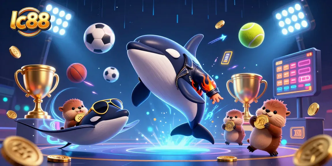 Experience the excitement of lc88 with playful sea creatures and dynamic sports elements in a vibrant casino scene.