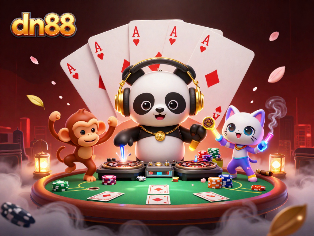 Engage in exhilarating gambling action at dn88 with a DJ panda, breakdancing monkey, and rave kitten!