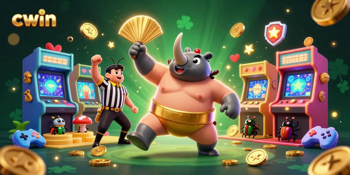 Engage with cwin's vibrant casino atmosphere featuring beetle champions and glowing game elements.