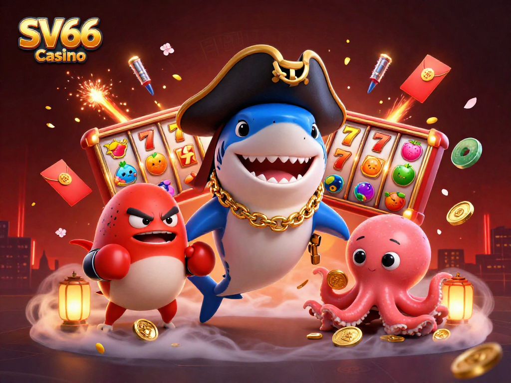 Experience the excitement of SV66 Casino with vibrant characters and dynamic slot elements.