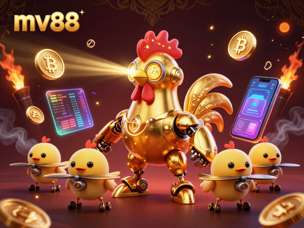 Experience thrilling gaming with mv88 in a dynamic 3D casino scene featuring vibrant elements.