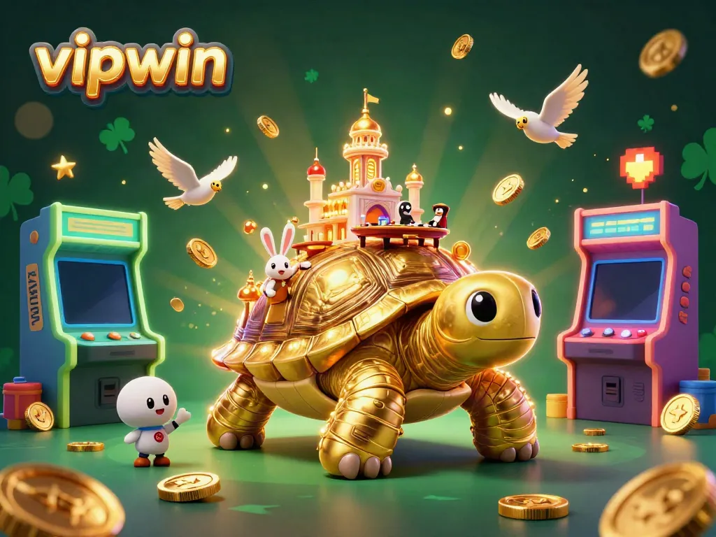 Players enjoy engaging games at vipwin, featuring a golden tortoise casino and a rabbit dealer.