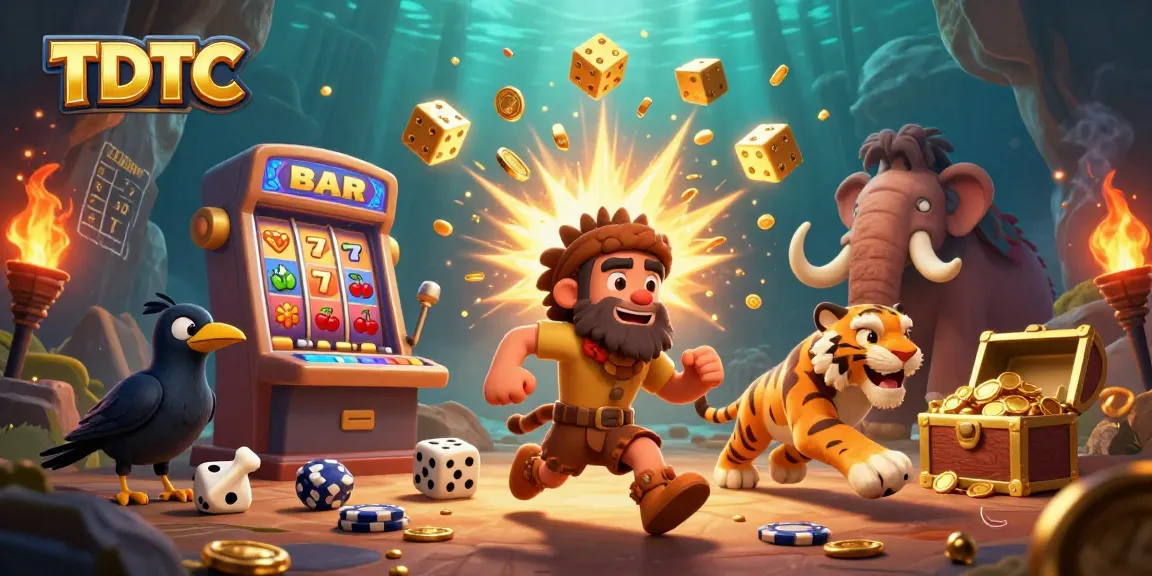 Experience TDTC thrills with a vibrant prehistoric casino scene featuring playful characters and exciting gaming elements.