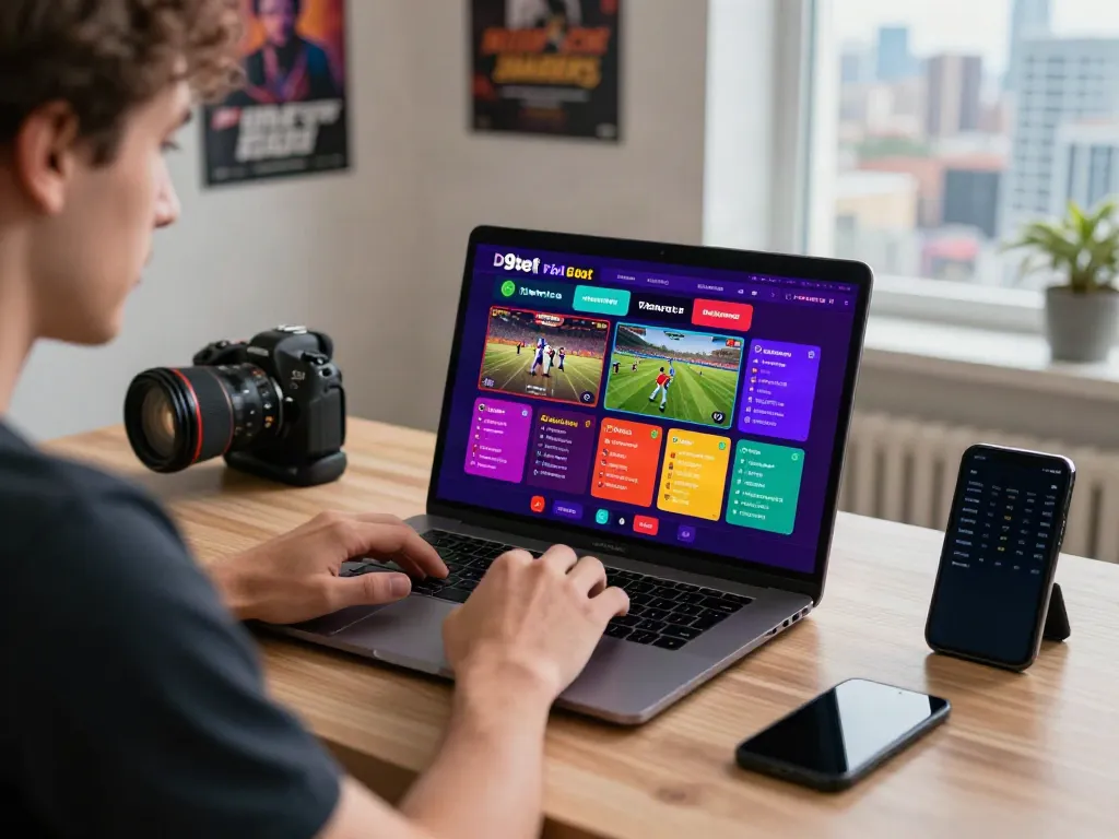 Player immersed in a vibrant 9bet online betting experience with laptop and smartphone.