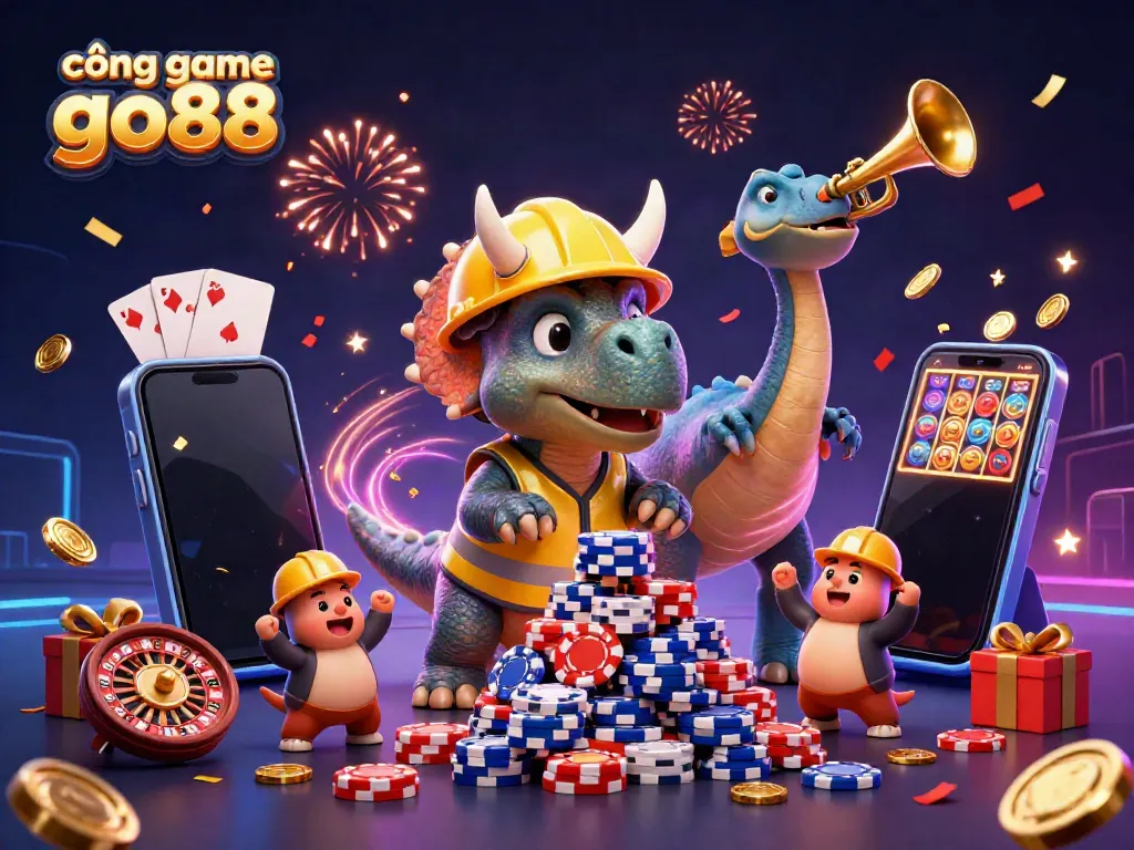 Experience the excitement of cổng game go88 with dynamic characters celebrating gaming success amidst vibrant casino elements.