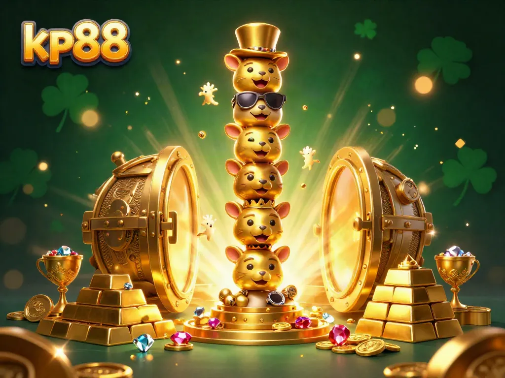 Win big at kp88 with a vibrant 3D illustration showcasing fortune and casino excitement.