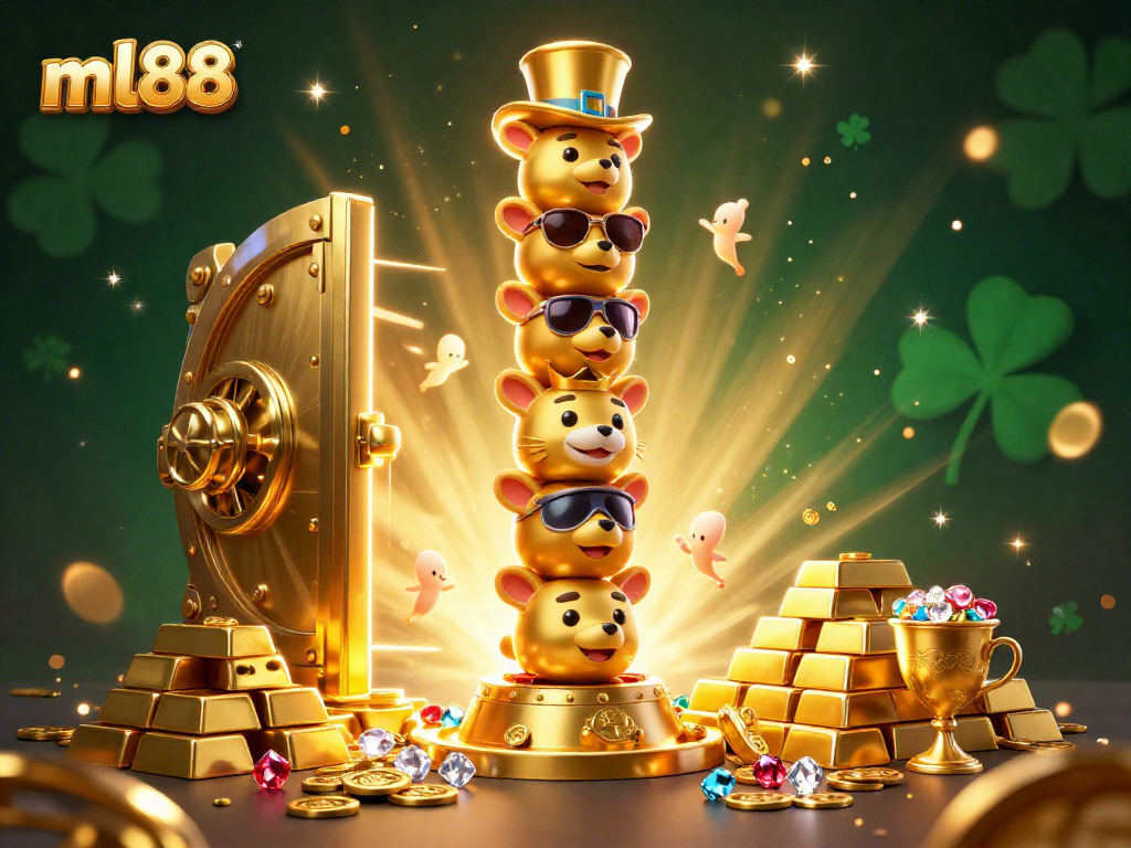 Spin the reels at ml88 with a vibrant 3D casino totem and treasures bursting from a vault!