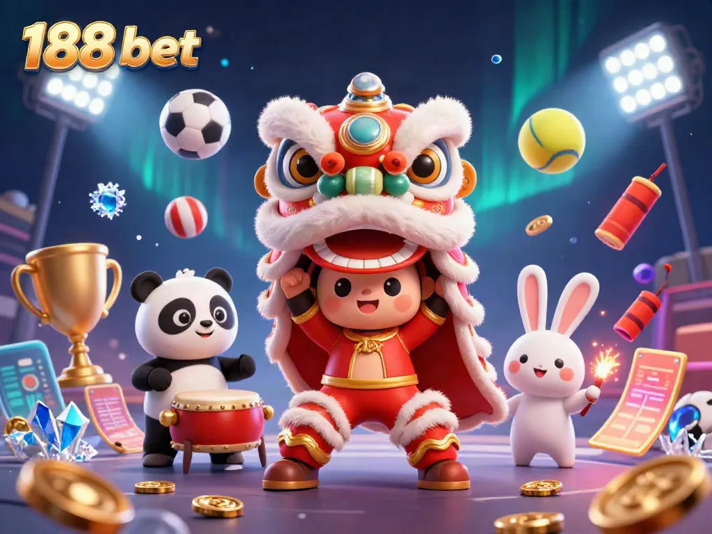 Engage in thrilling betting experiences with the vibrant 188 bet casino scene featuring lion dancers and sports elements.