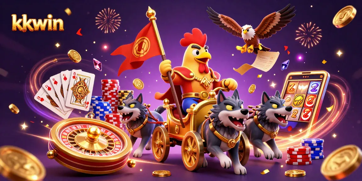 Engage in the thrilling atmosphere of kkwin with a cartoon rooster warlord leading a dynamic casino adventure.