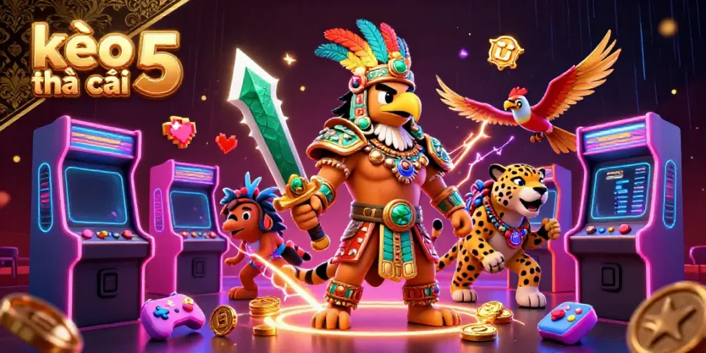 Bet thrilling sports events at kèo nhà cái 5 with captivating Aztec warriors and arcade game elements.