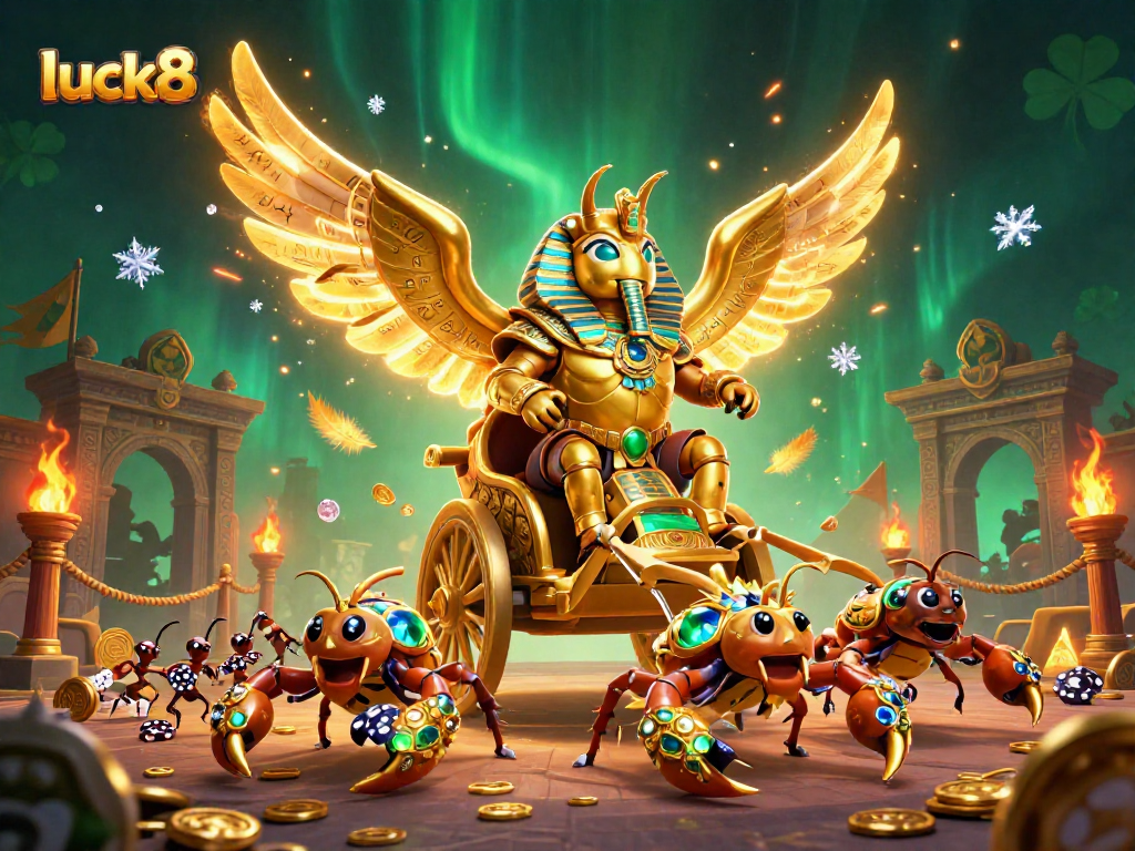 Engage in thrilling action with luck8's golden beetle and scorpions on an epic gambling arena.