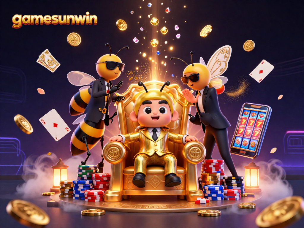 Engage with gamesunwin for thrilling wins at an ultra-detailed 3D casino scene featuring a bumblebee mob boss.