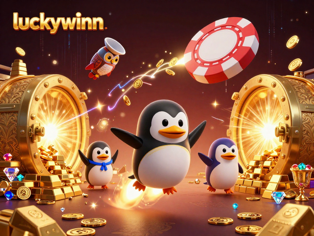 Experience exciting gaming action at luckywinn with a vibrant 3D casino scene full of treasures.