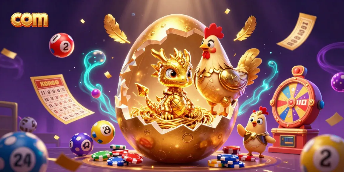 Comprehensive look at a golden egg cracking open in a vibrant 3D casino scene.