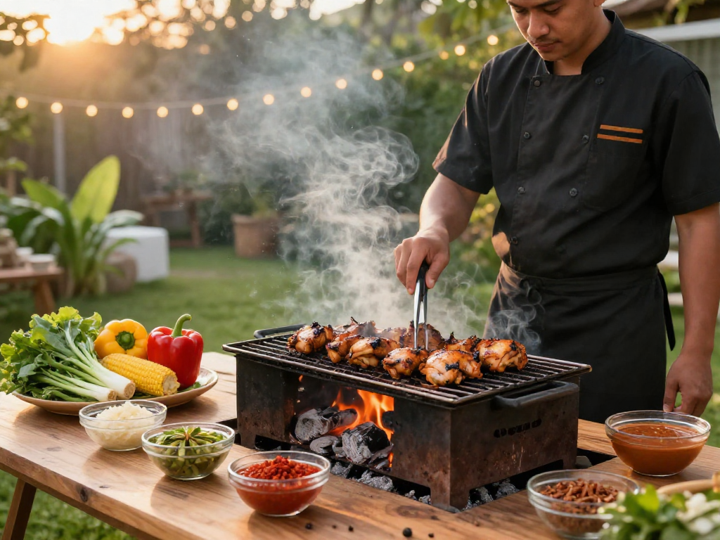 Enjoy grilling delicious chicken with flavors from https://sambalrawitankoko.com paired with fresh vegetables and spices.