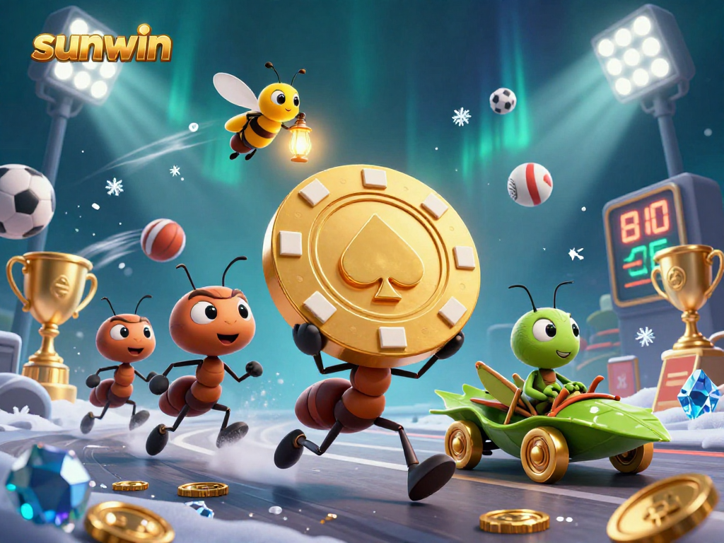 Experience thrilling wins with sunwin as playful ants navigate a vibrant casino heist scene.