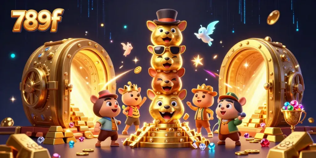 Win big with 789f's dynamic gaming experience featuring vibrant casino elements and golden treasures.