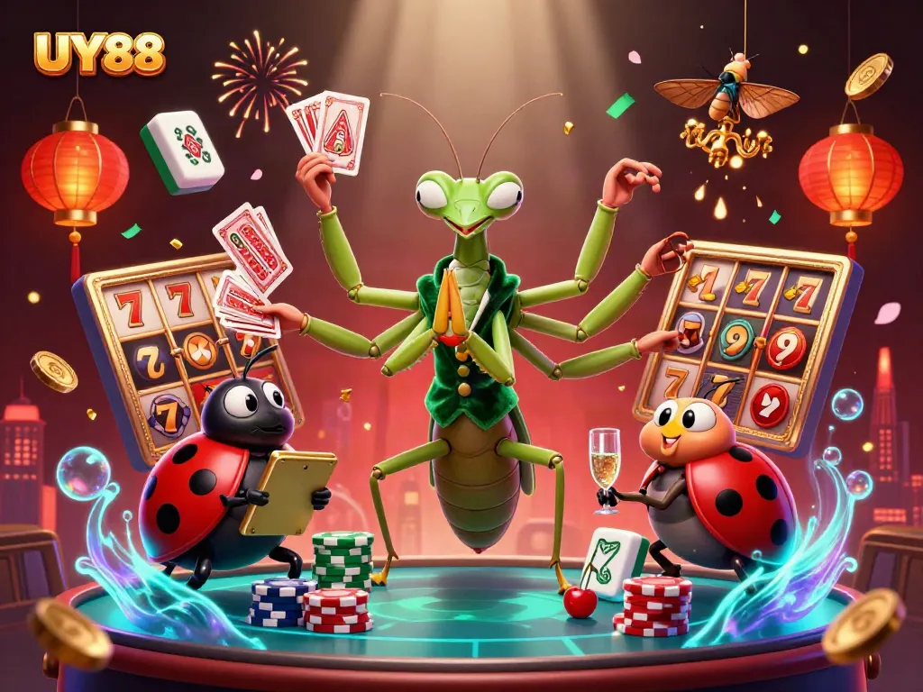 Experience the vibrant UY88 gaming atmosphere with captivating characters and dynamic casino elements.