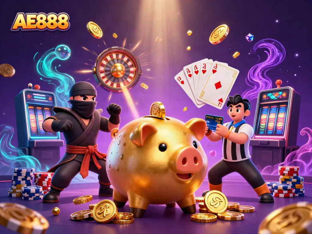 Experience the excitement of AE888 with golden coins and dynamic gaming elements.