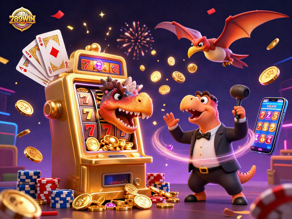 Engage with the thrilling 789WIN gaming experience as characters celebrate a jackpot payout.