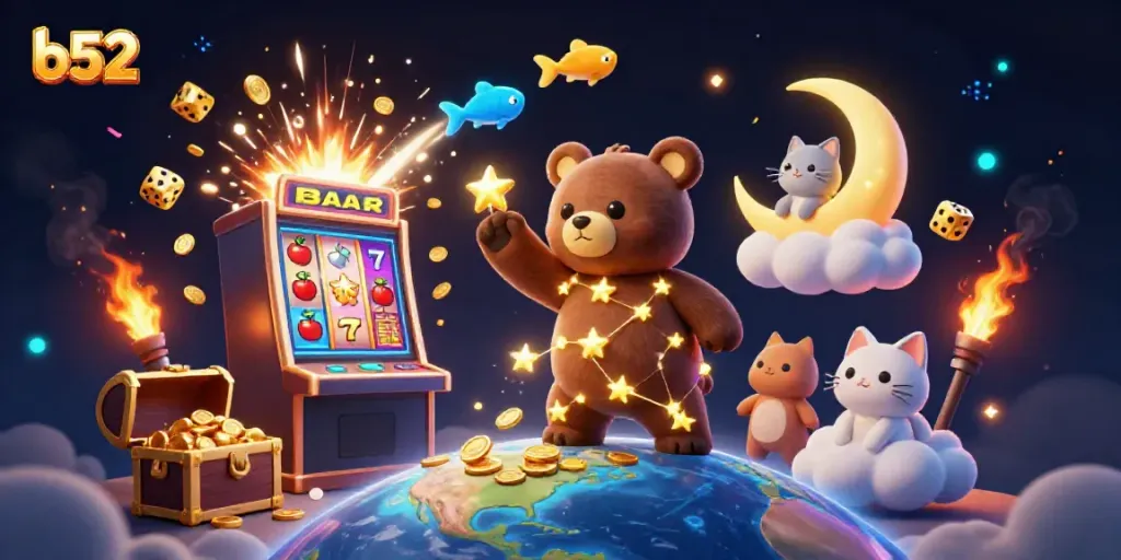 Experience the excitement of b52 gaming with a vibrant 3D illustration showcasing a jackpot explosion.