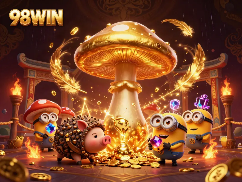 Embark on fortune with 98WIN in a vibrant casino realm filled with gold and magic.