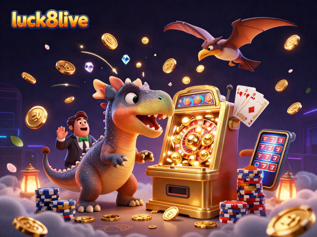 Experience the excitement of luck8live with a dinosaur jackpot frenzy capturing golden coins.