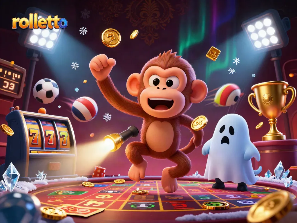 Engage with rolletto's thrilling casino experience, featuring a playful poltergeist monkey juggling winnings.