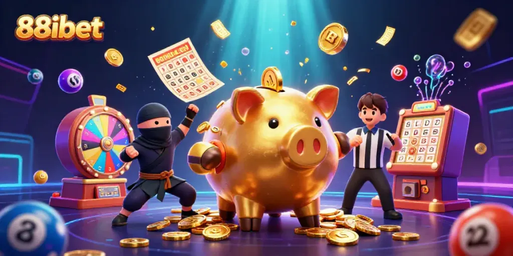 Experience thrilling games with 88ibet's lively casino scene featuring energetic characters and vibrant elements.