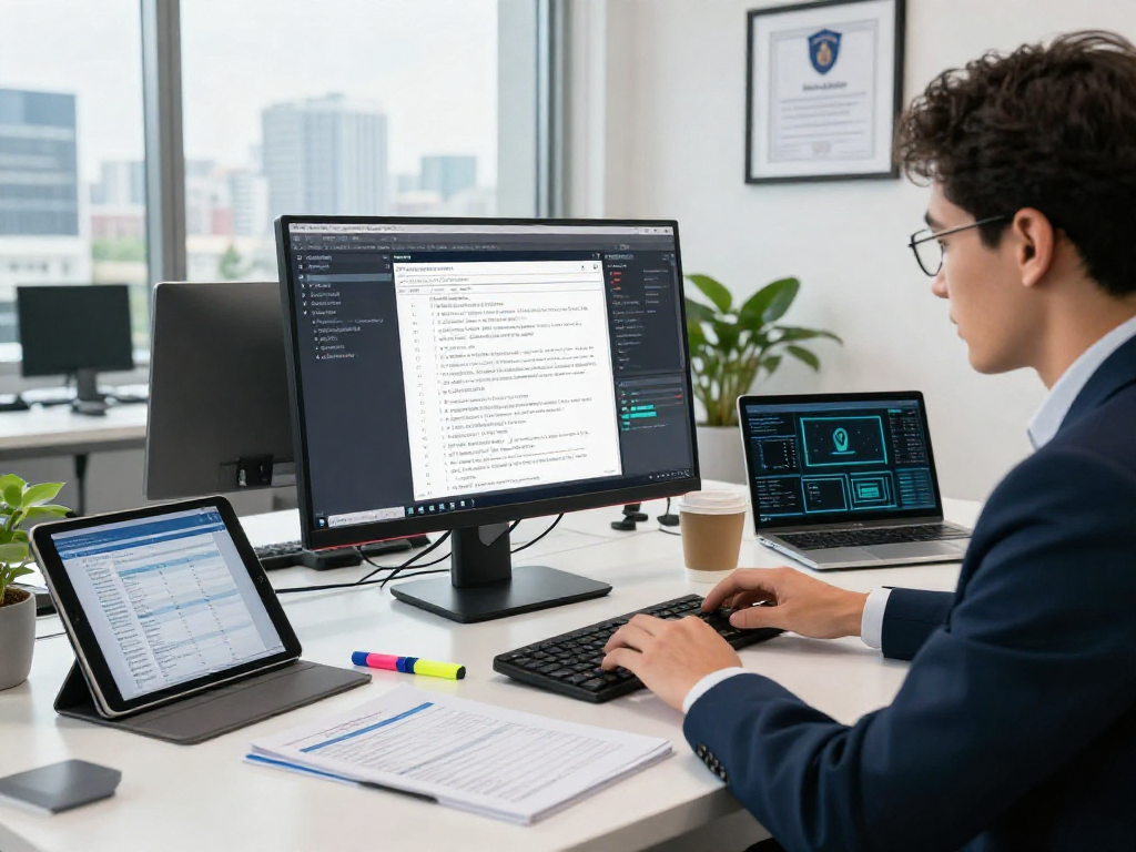 Essential document fraud detection analysis in a modern office with IT specialist and advanced software.