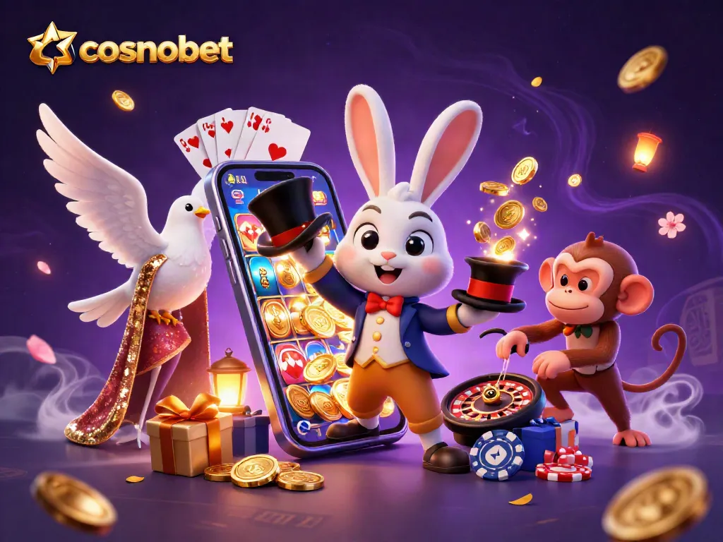 Engage with Cosmobet's thrilling casino experience and stunning slot visuals in a vibrant scene.
