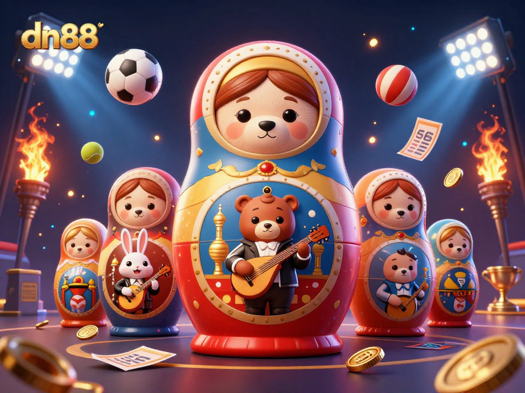 Experience excitement with dn88 as cartoon bears and a rabbit celebrate in a dazzling casino setting.