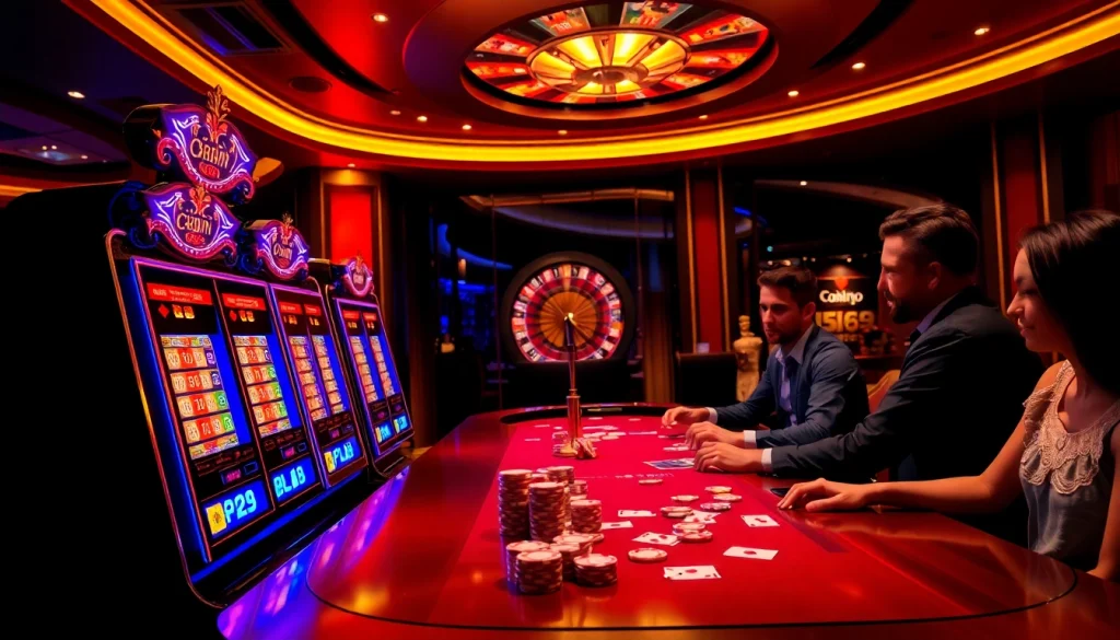 Cwin com đăng nhập players enjoying a thrilling online casino experience at vibrant slot machines.