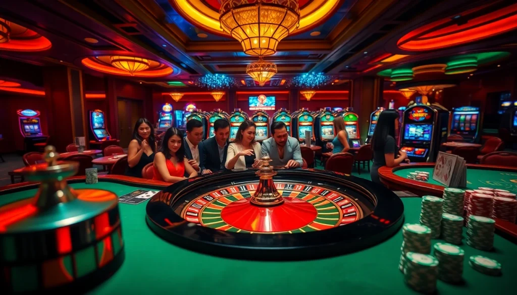 Kuwin casino players enjoying a thrilling roulette game in a luxurious setting.
