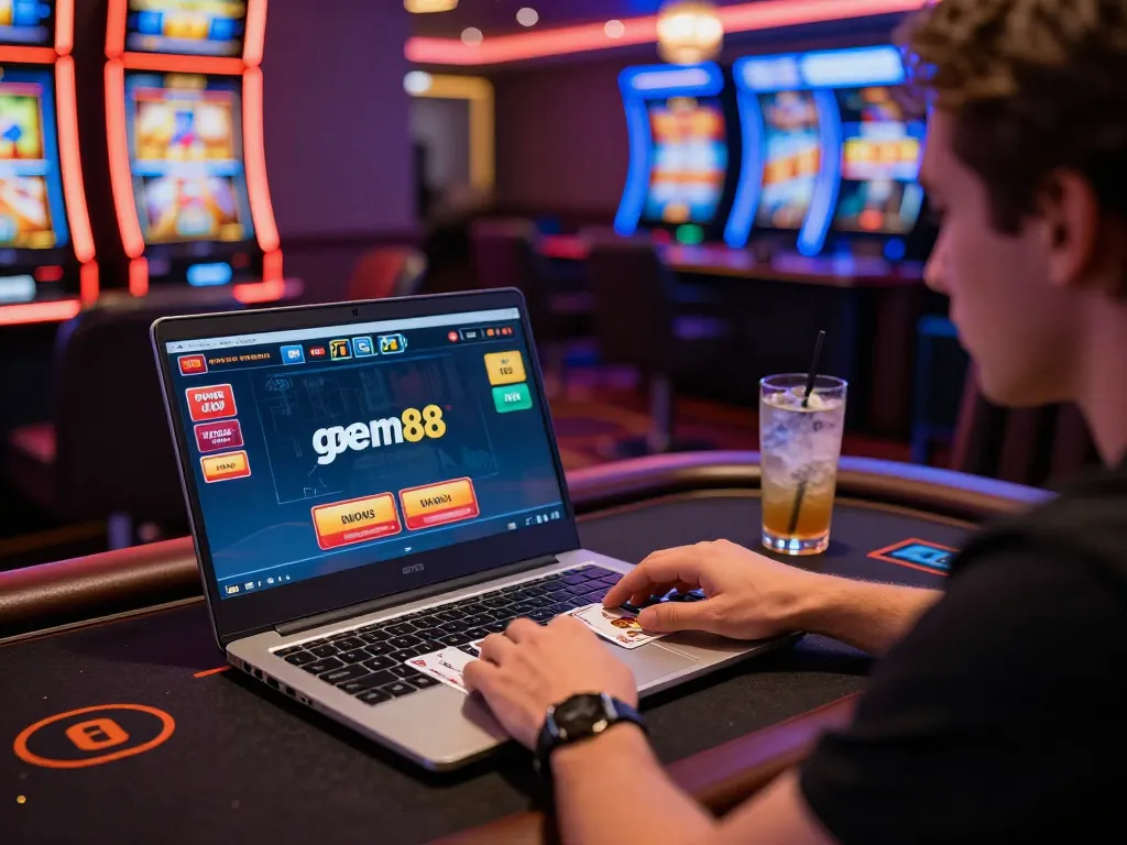 Player enjoying the gem88 online casino experience with vibrant visuals and engaging live dealer games.