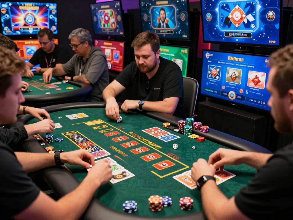 Players enjoying Rikvip online gaming with dynamic visuals and colorful props, creating an exciting atmosphere