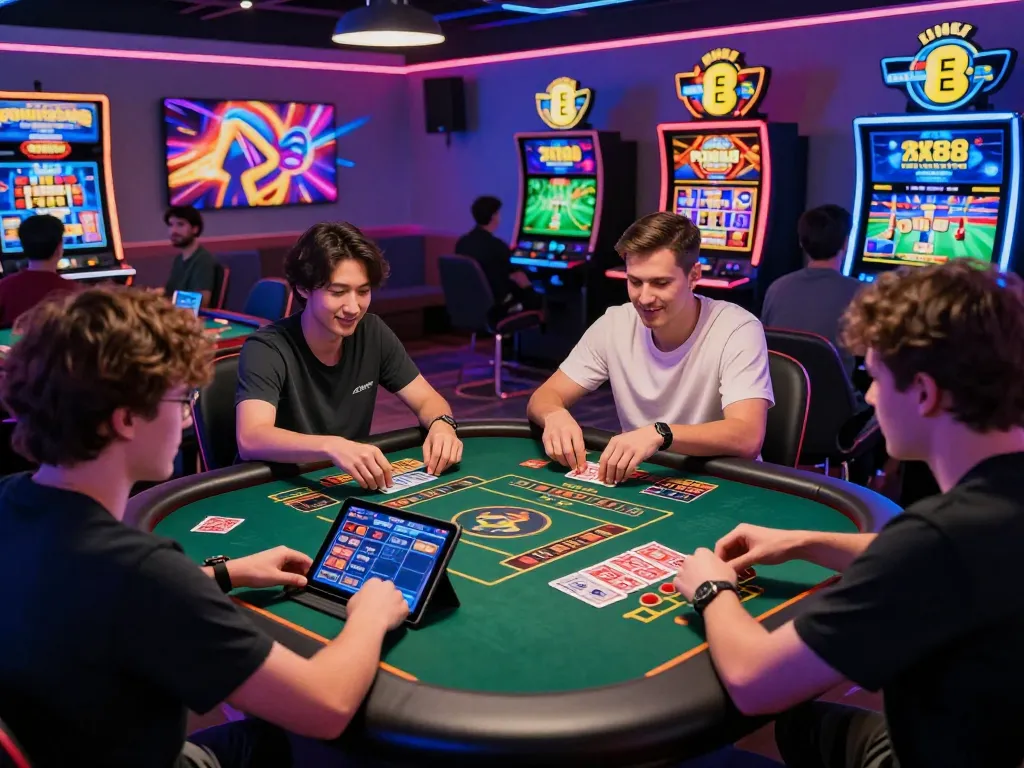 EE88 online gaming experience with players engaged in live casino, slot machines, and sports betting.