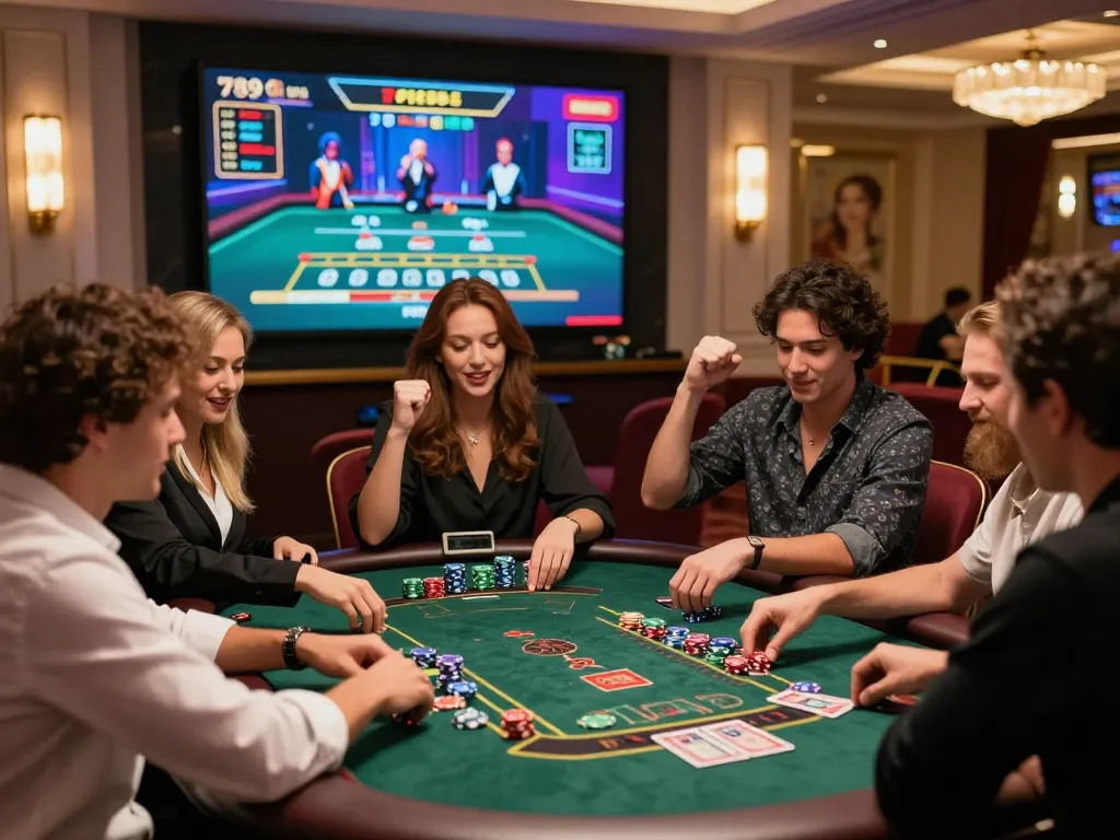 Exciting scene of players celebrating at 789club online casino, showcasing vibrant games and lively atmosphere.